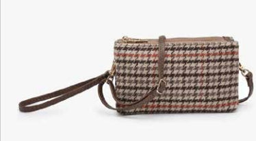 Houndstooth and Vegan Leather Crossbody Handbag