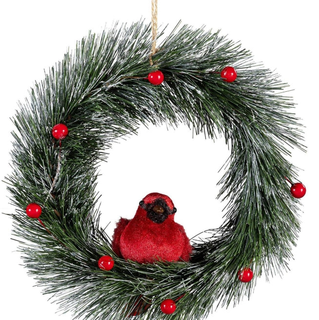Natural Fiber Cardinal on Artificial Wreath