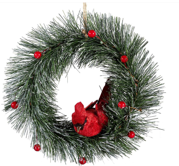 Natural Fiber Cardinal on Artificial Wreath