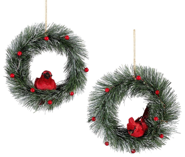Natural Fiber Cardinal on Artificial Wreath