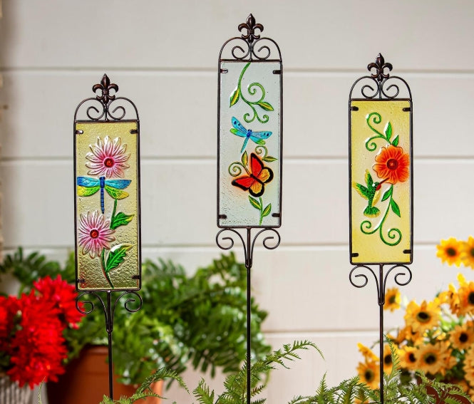 Glass Floral Garden Stake