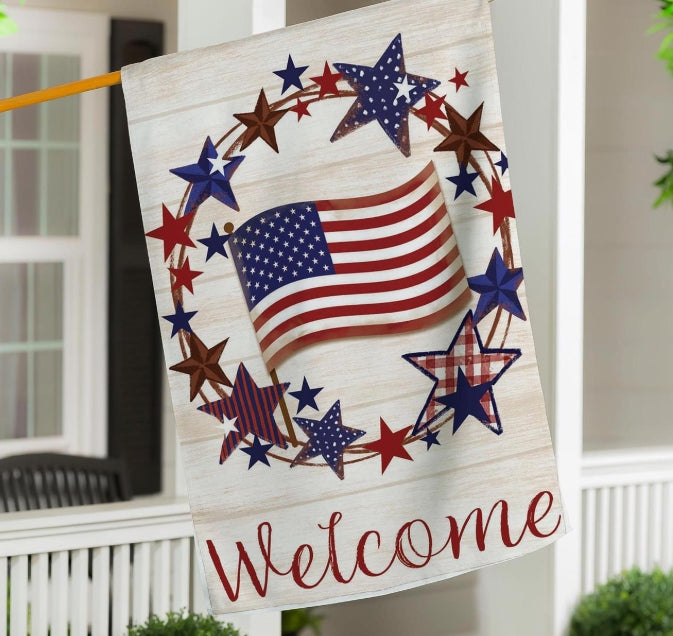 Patriotic Burlap House Flag