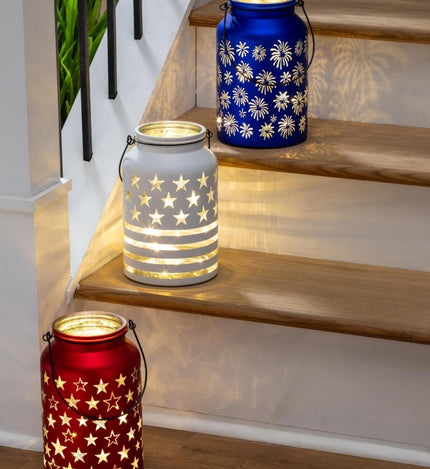 Red, White, & Blue Glass LED Table Décor Glass Lantern