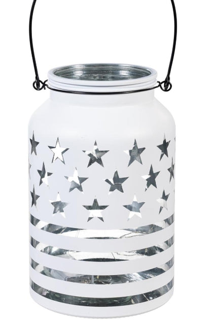 Red, White, & Blue Glass LED Table Décor Glass Lantern