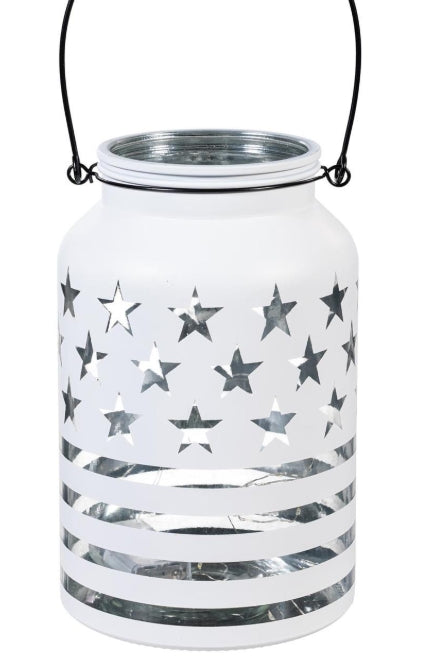 Red, White, & Blue Glass LED Table Décor Glass Lantern