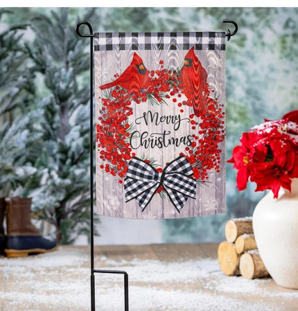 Merry Christmas garden flag with cardinals