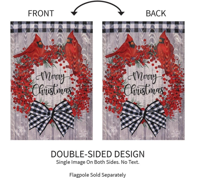 Merry Christmas garden flag with cardinals
