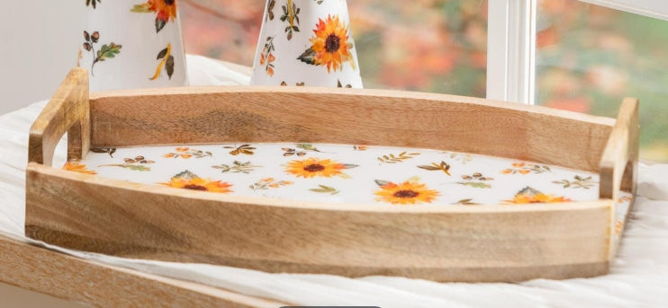 Sunflower Fields Serve ware, Wood Serving Tray with Handles,15