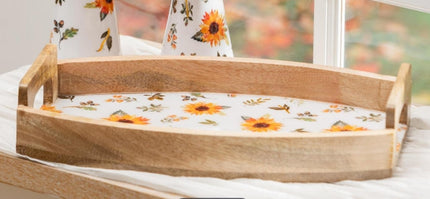 Sunflower Fields Serve ware, Wood Serving Tray with Handles,15