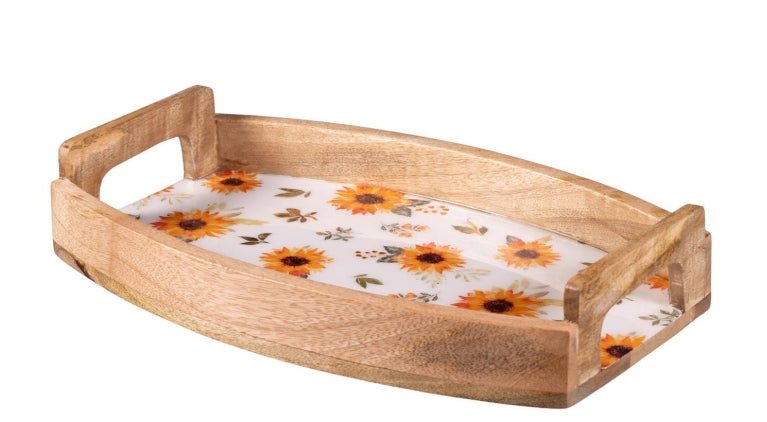 Sunflower Fields Serve ware, Wood Serving Tray with Handles,15