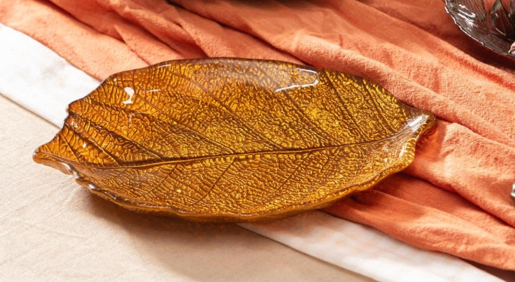 Glass Leaf Dish, Yellow, 10.5