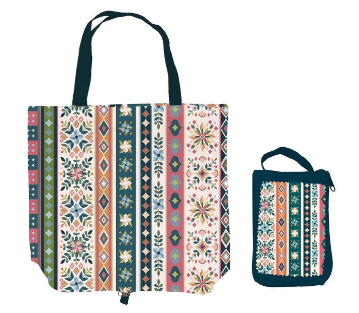 Bursting Blossoms Diamond Tapestry Foldable Compact Tote Bag