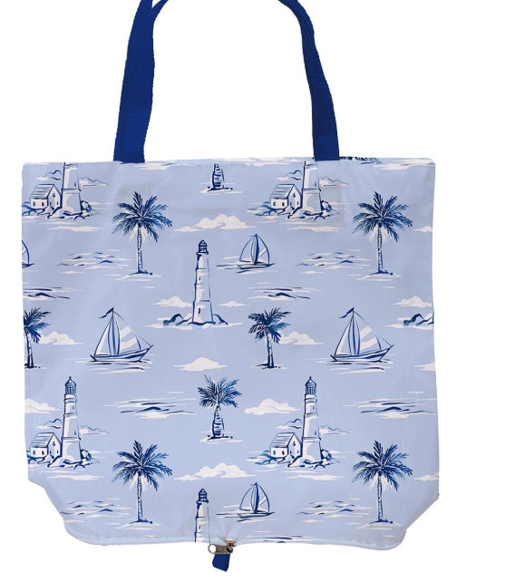 Blue Coastal Foldable Compact Tote