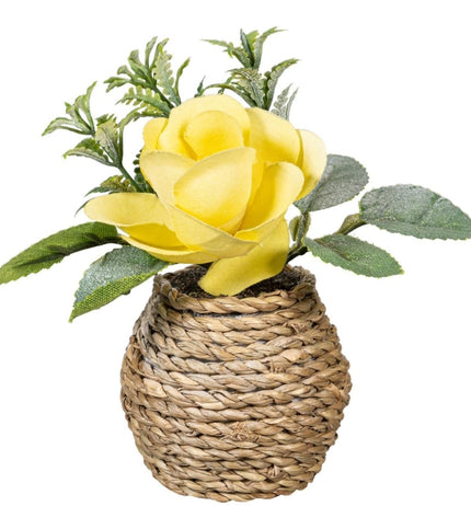 Petal & Plow Faux Floral Table Decor Artificial Rose in Pot, 4.25