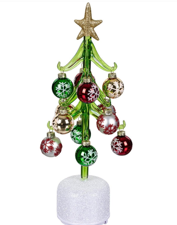 LED Glass Christmas Tree with ornaments