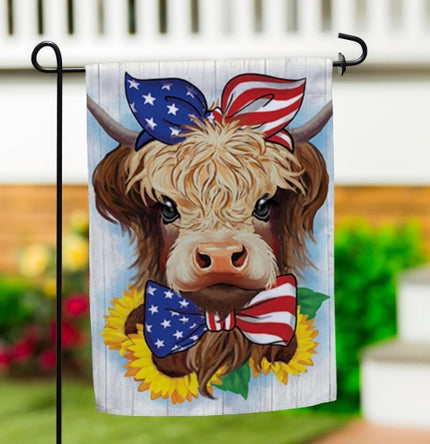 Fourth of July Highland Cow Garden Flag