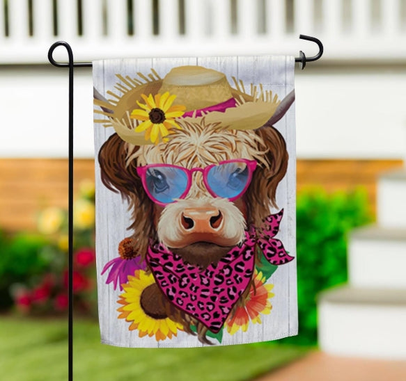 Fourth of July Highland Cow Garden Flag