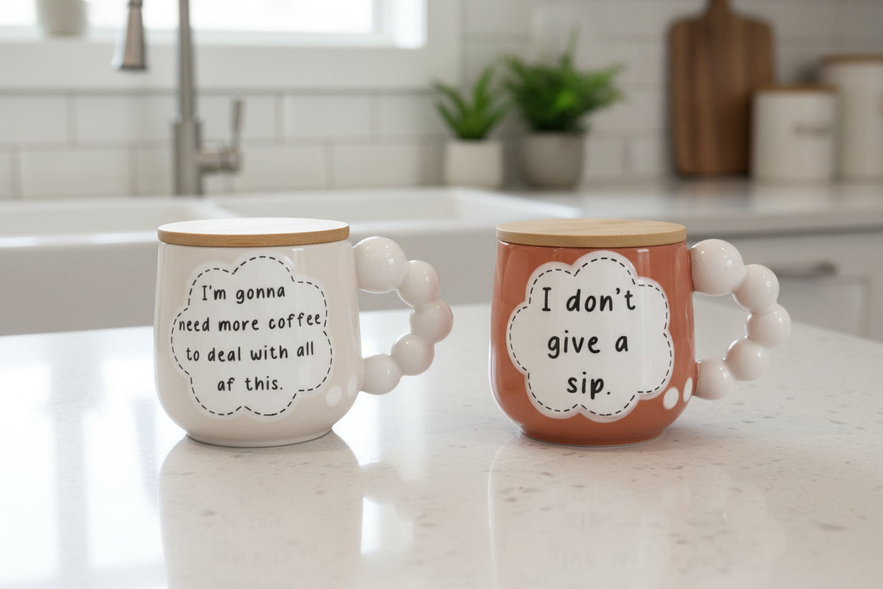 Ceramic Humor Thought Bubble Mugs with Bamboo Lid/coaster