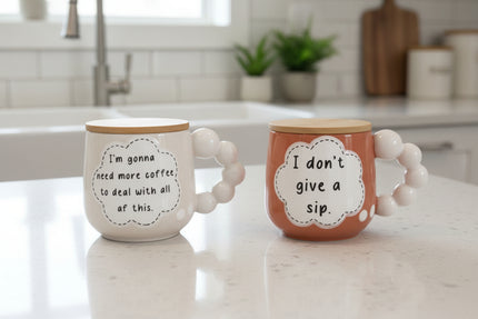 Ceramic Humor Thought Bubble Mugs with Bamboo Lid/coaster
