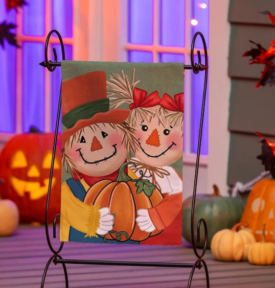 Scarecrow couple applique garden flag