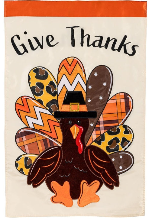 Give Thanks Turkey Applique Garden Flag