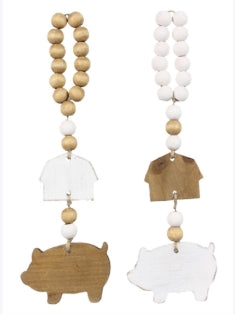 Wood Barn/Pig Hanger with Blessing Bead
