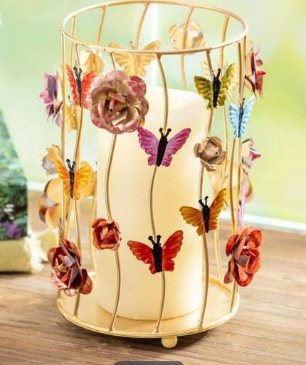 Candleholder Metal Hurricane Pillar Butterfly Cage
