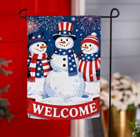 Patriotic Snowmen Welcome Garden Flag