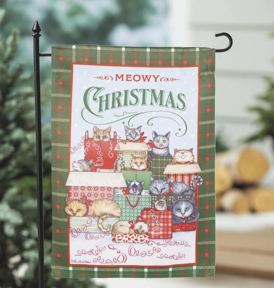 Meowy Christmas Suede Garden Flag