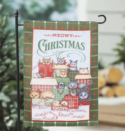 Meowy Christmas Suede Garden Flag