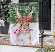 Rabbit with candy cane Christmas welcome garden flag