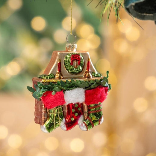 Glass Fireplace Christmas Ornament