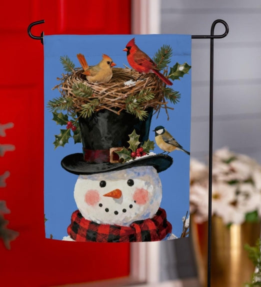 Snowman Bird Nest Suede Garden Flag