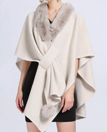 Faux Fur Collar Poncho