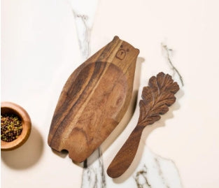 Acacia Wood Bear Charcuterie Board with Spreader