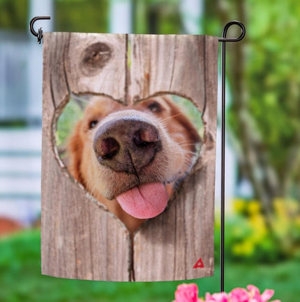 Dog with heart valentines garden flag