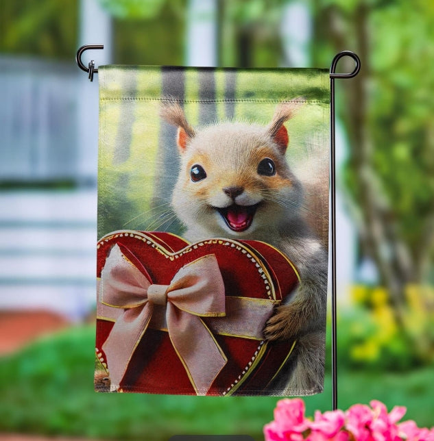 Valentines squirrel garden flag