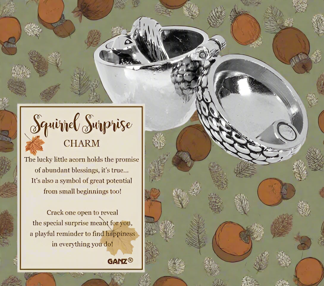 Acorn with squirrel surprise pocket charm