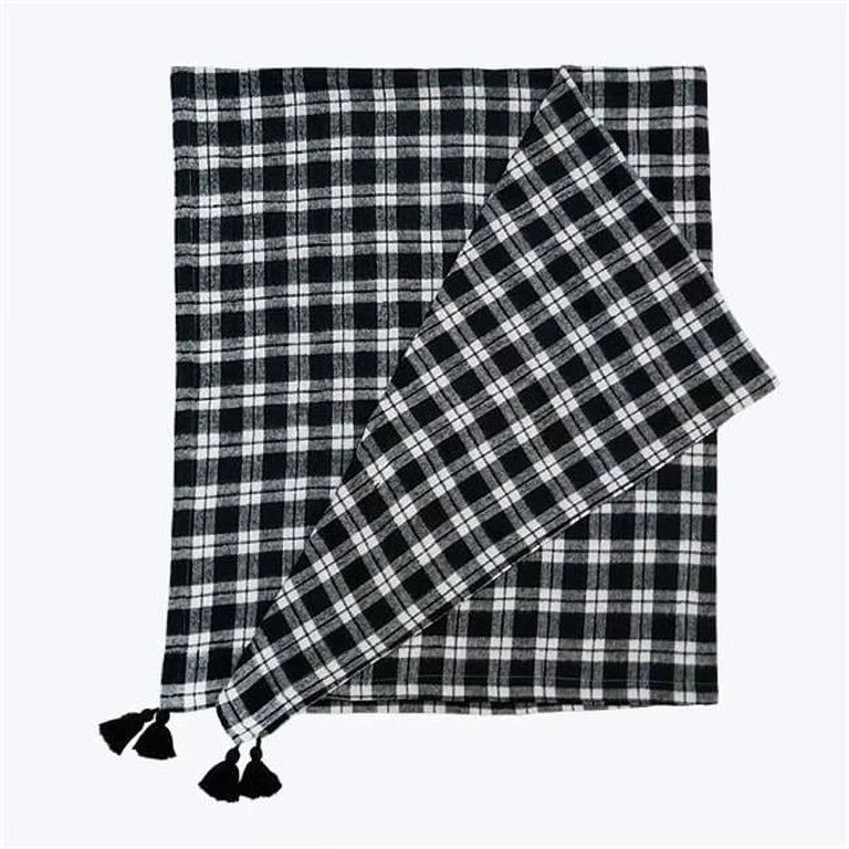 Hand Woven Black and White Plaid Throw