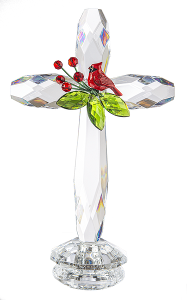 Crystal Expressions standing cross with Christmas Cardinal