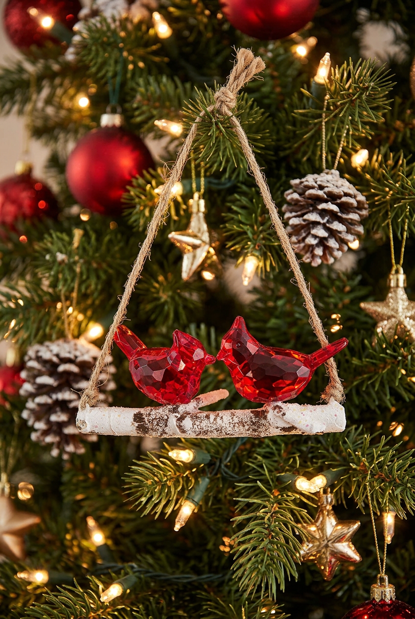 Mini Cardinals on Branch Ornament