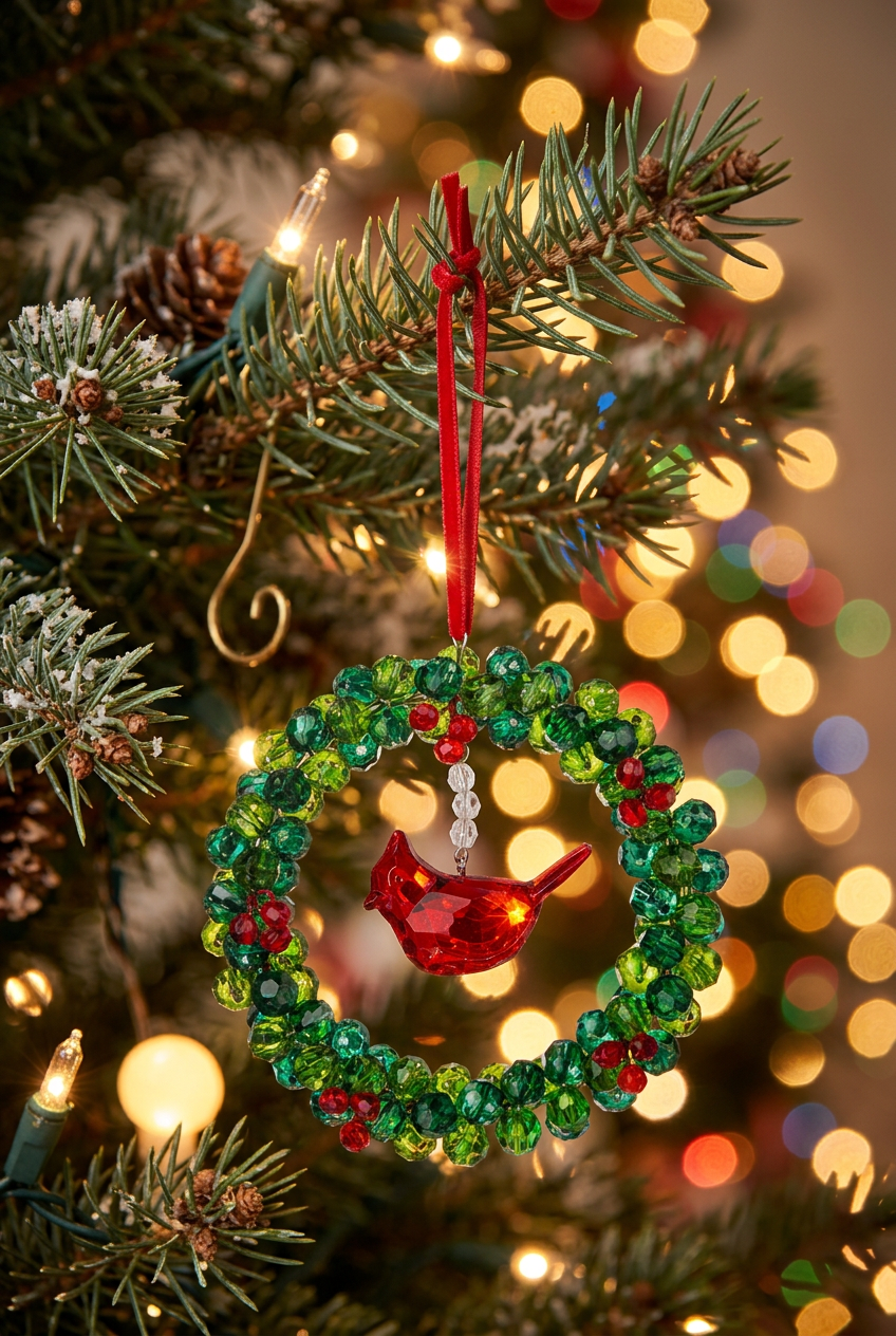Cardinal Berry Wreath Ornament