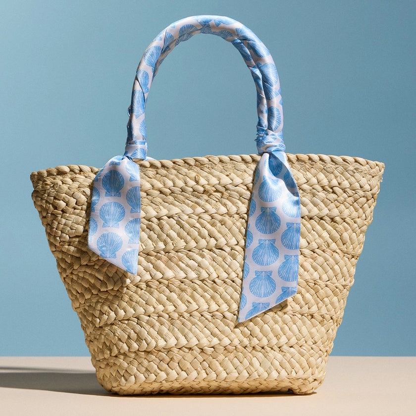Raffia Bag with Scarf Handles