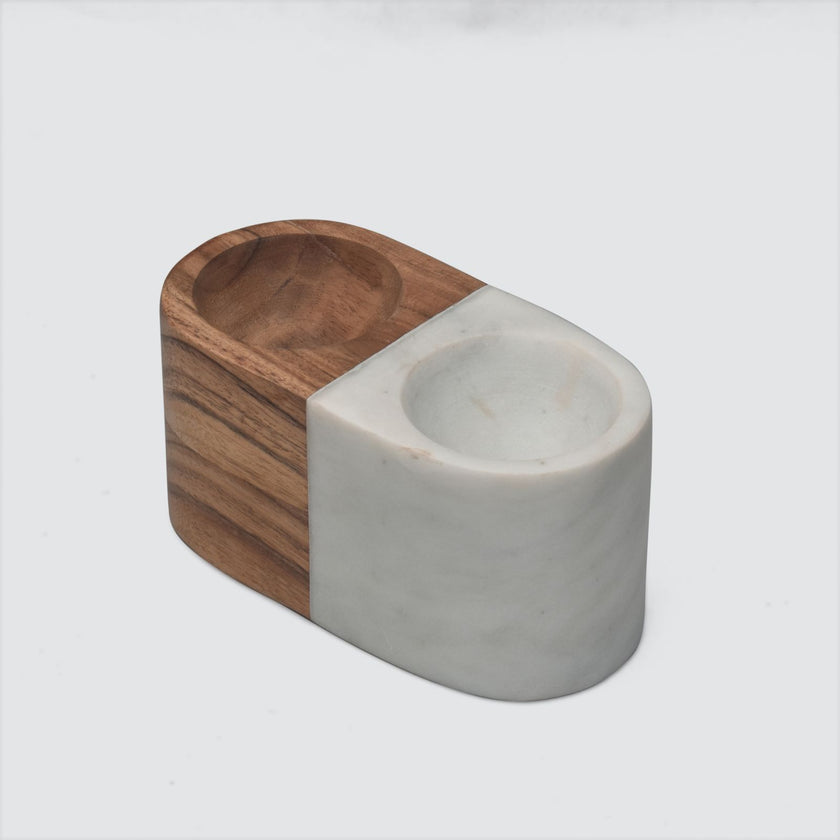 Marble & Acacia Wood Salt and Pepper Container, White & Natural