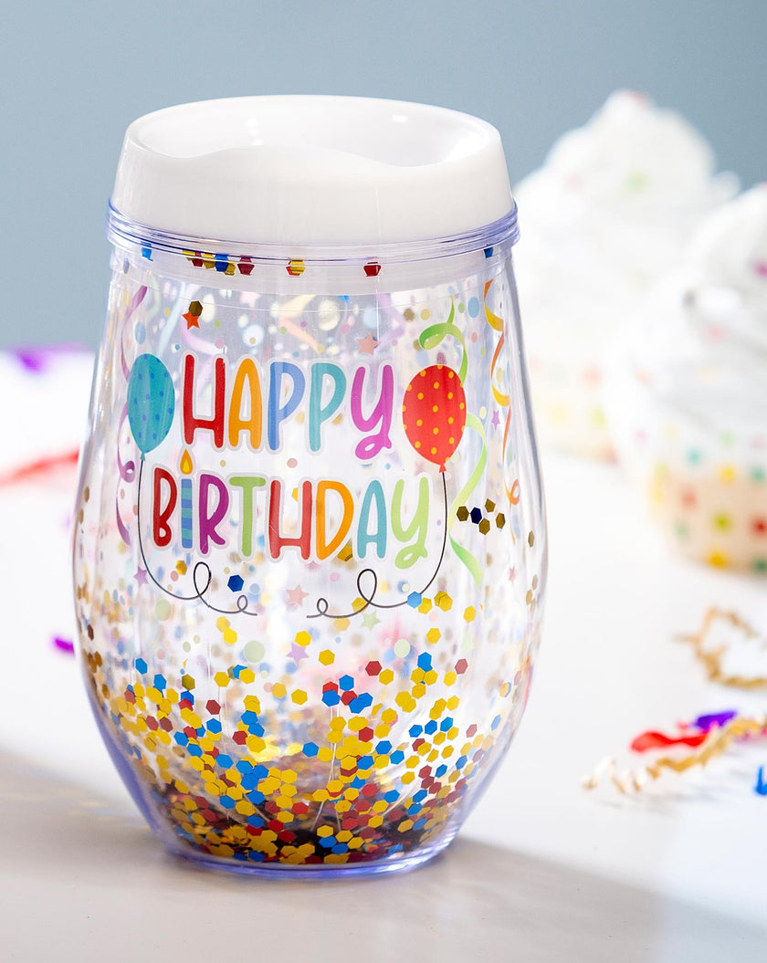 Birthday Double Wall Acrylic Tumbler with Glitter, 10oz