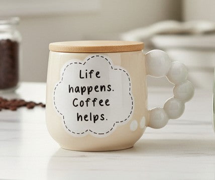 Ceramic Thought Bubble Mugs with Bamboo Lid/Coaster