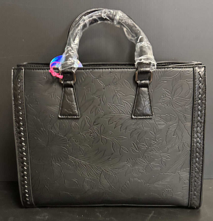 Vegan handbag with embossed floral design