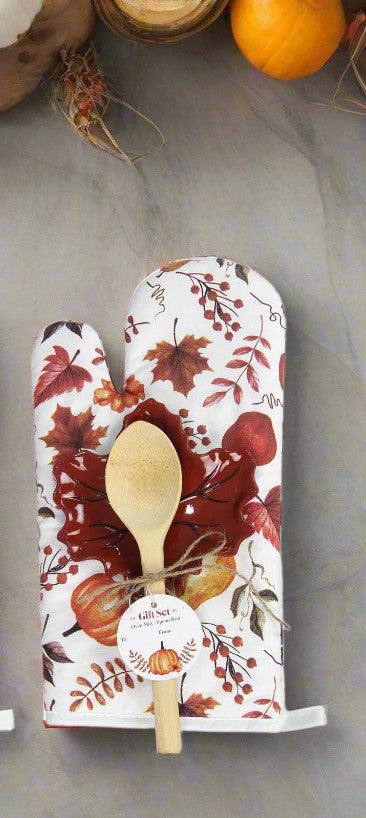 Ceramic Traditional Fall Spoon Rest & Oven Mitt