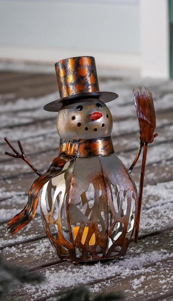 Metal Snowman Garden candle holders