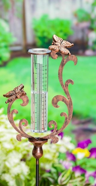 Bronze Pollinator Rain Gauge Garden Stake